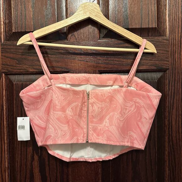 Le Lis Pink Swirl Boned Corset Crop Top W Zipper Back Women’s Size L NWT - Picture 5 of 7